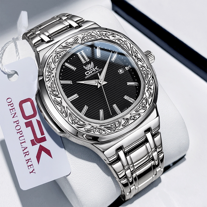 OPK relógio masculino 8145 relogio a prova d água luminoso original de aço inoxidável Prata Preto em Oferta na Shopee