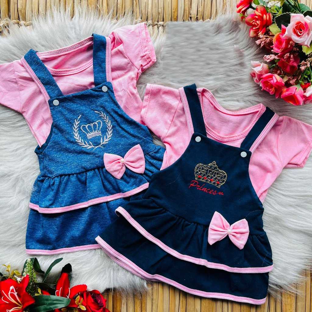 Vestido romper bebê menina + camiseta princesa blogueirinha verão passeio em Oferta na Shopee