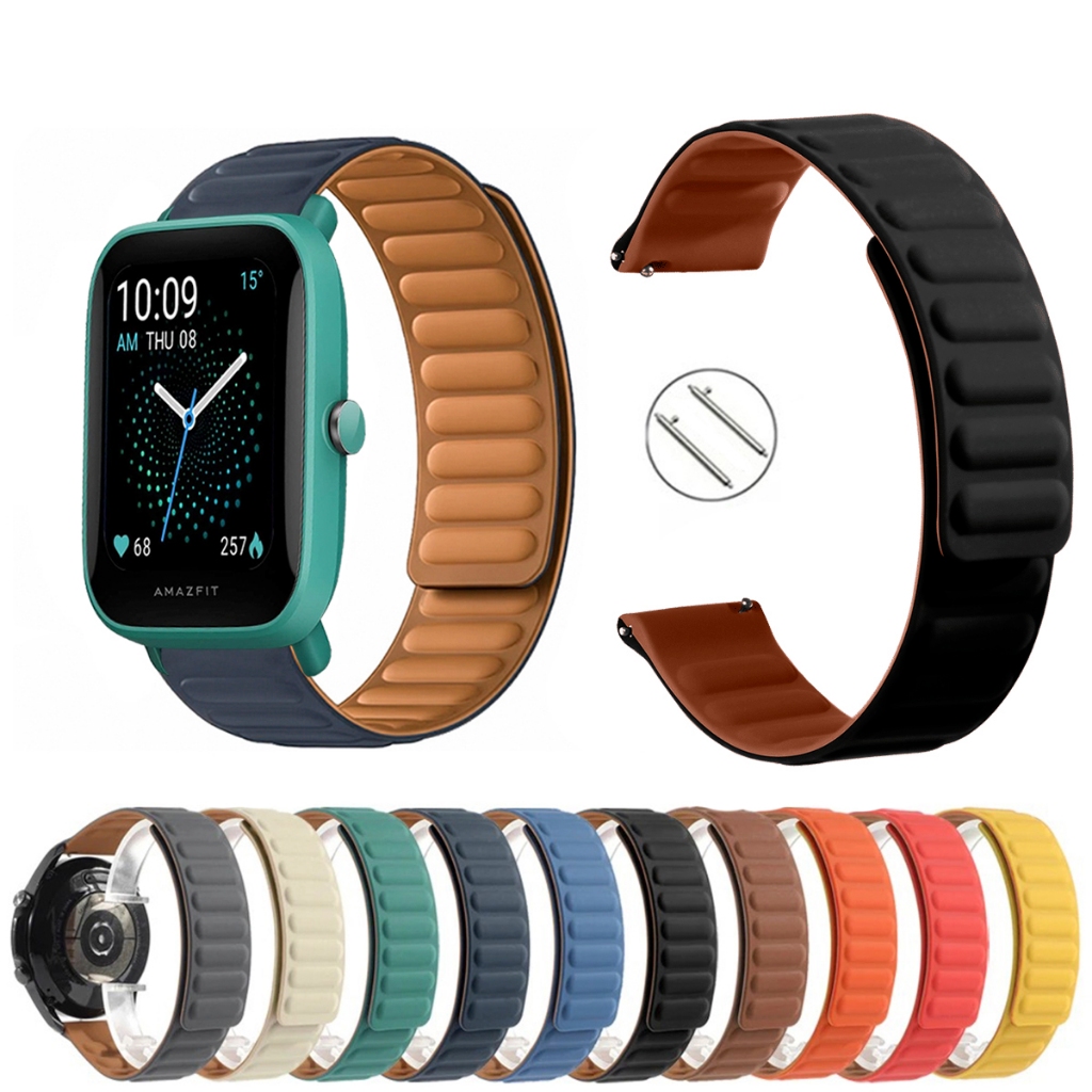 Pulseira 20mm Silicone Elos Imã Magnética para Smartwatch Amazfit Bip U Pro A2008 de Engate Rapido