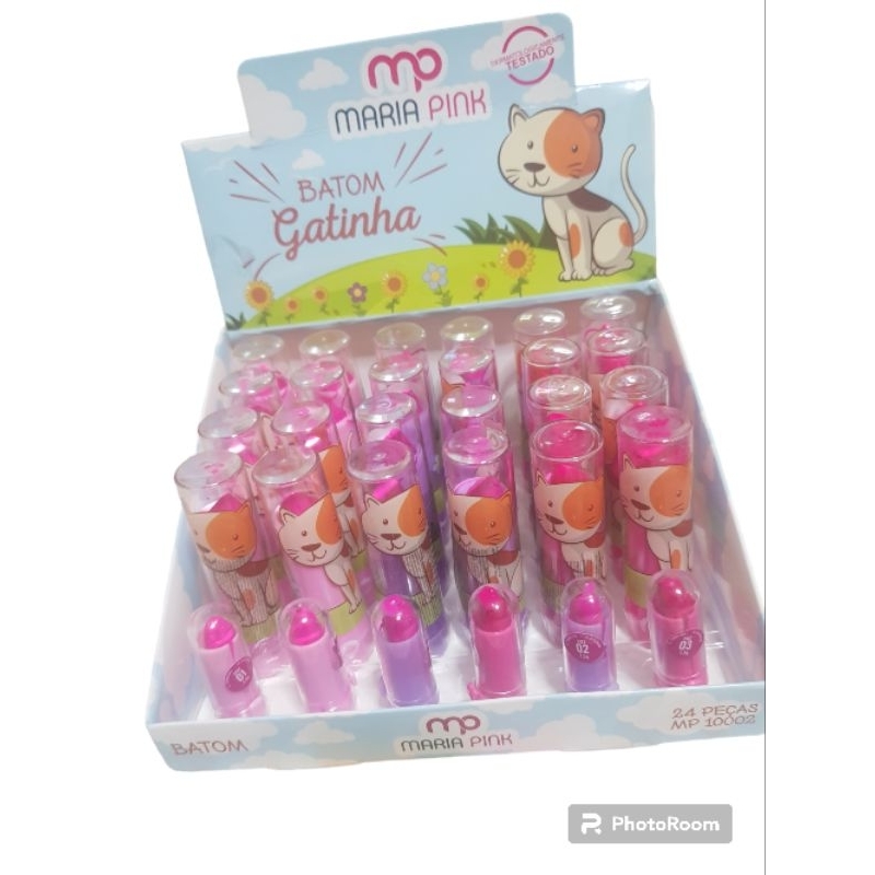batom infantil gatinho kit 2 unidades