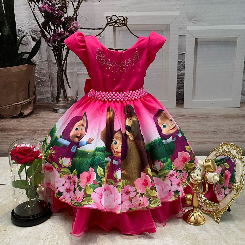 VESTIDO TEMÁTICO ANIVERSÁRIO LUXO MASHA E O URSO