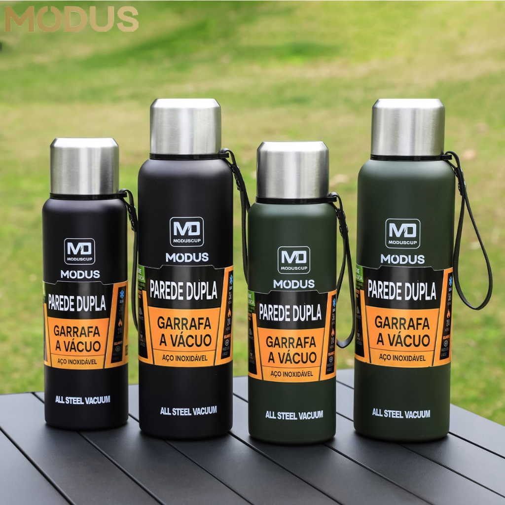 MODUS Garrafa Térmica Aço Inox Portátil Caneca de Viagem com Corda e Bolsa 1000ML/1500ML em Oferta na Shopee