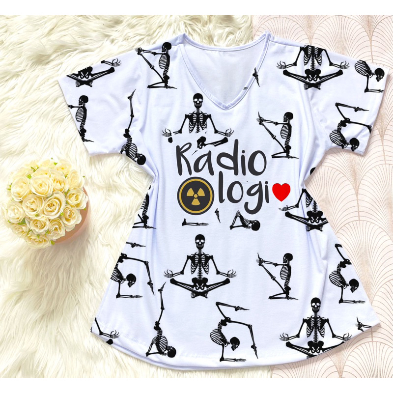 Camisetas T-shirt Profissão Radiologia Feminina gola V estampa sublimada