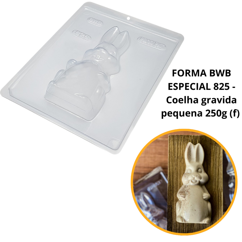 1~4 Forma BWB Com Silicone (3 partes) Chocolate Cód.825 - Coelha Grávida Pequena (F) 250g. Páscoa em Oferta na Shopee