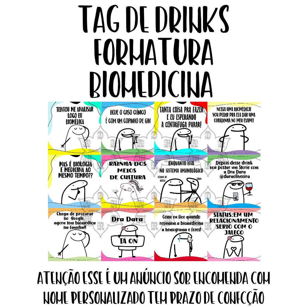 Tag de Drink Formatura BIOMEDICINA BIOMEDICA BIOMEDICO bebidas/ gin / mini cartões - Flork frases divertidas