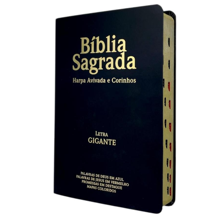 Bíblias Evangélica Cristã Letra Gigante Capa Flexível Cor Preta Arc Com Harpa e Índice PPM Masculina