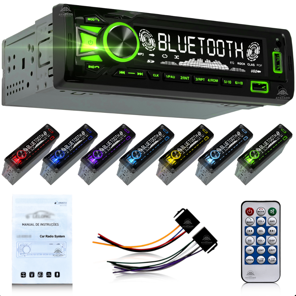 Rádio de Carro Aparelho MP3 Som Automotivo Áudio De Qualidade 2 entrada USB p/ carregar celular