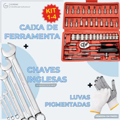 Kit de Ferramentas com maleta de 46 Peças + Chave Combinada + Luva Profissional antiderrapante