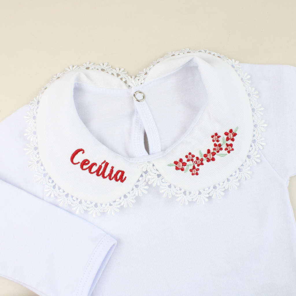 Body Bebê Personalizado Menina 100% Algodão Bordado Flor De Primavera