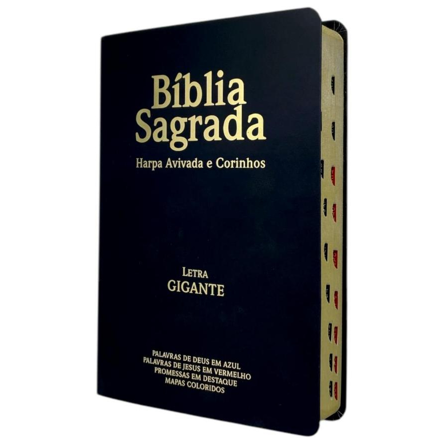 Bíblia Sagrada Cristã Semiflexível Letra Gigante c/ Harpa e Índice Lateral Color Preta ARC Masculina