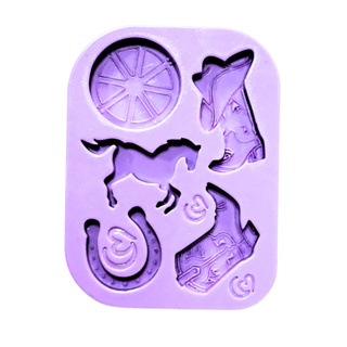 F1808 MOLDE DE SILICONE COWBOY COUNTRY CAVALO FERRADURA BOTA CONFEITARIA BISCUIT em Oferta na Shopee