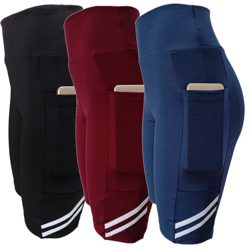 Kit 03 bermudas Feminina Academia com Bolsos