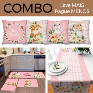 COMBO PÁSCOA: Kit com 4 Capas para Almofadas + Kit com 3 Tapetes para Cozinha + Trilho de Mesa 04 em Oferta na Shopee
