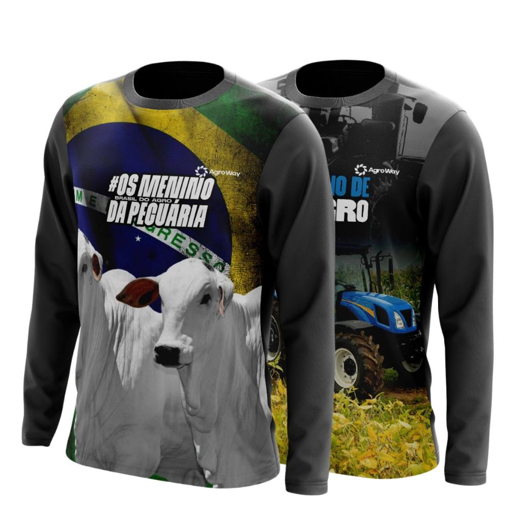 Kit 2 Camisa Camiseta Proteção UV Solar Agro Bruto Meninos Pecuária Trabalho Cam