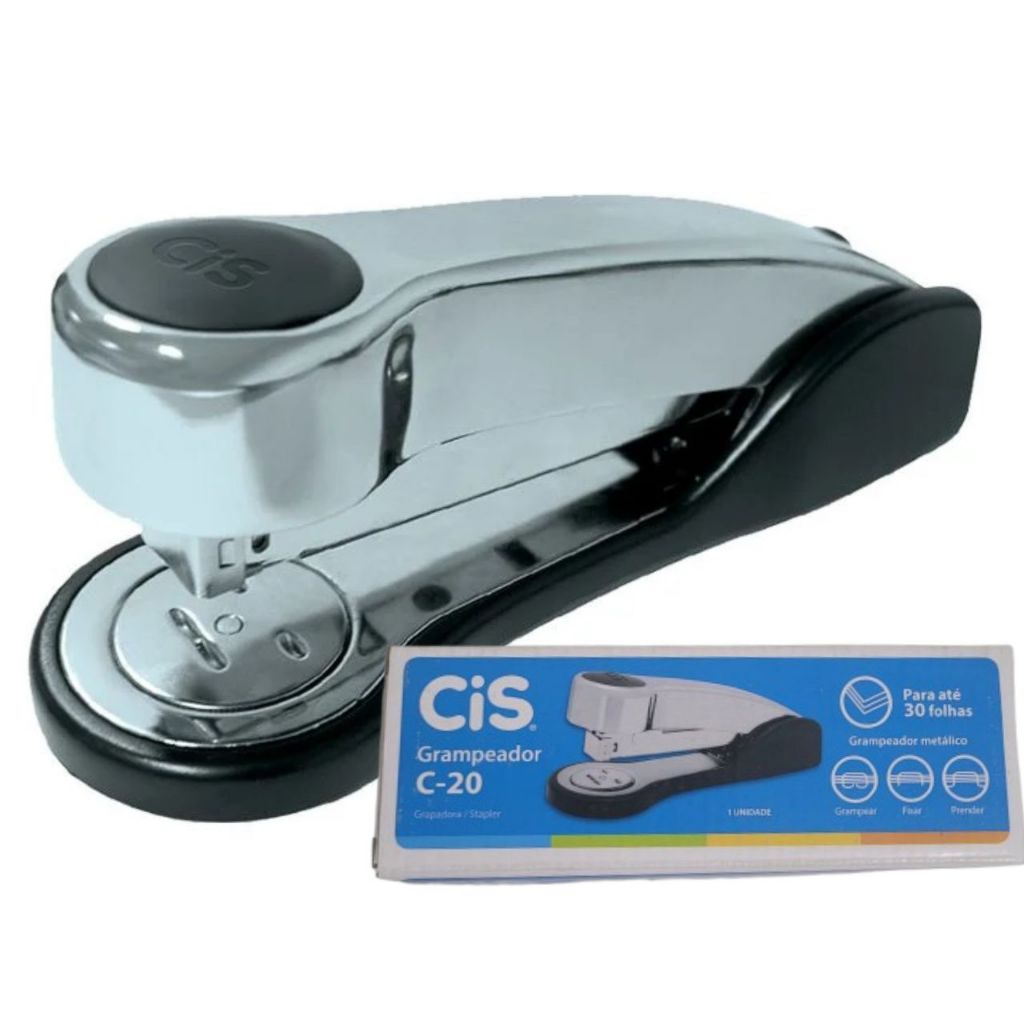 Grampeador Cis C-20 Prata Metálico 16,5cm  Grampo 26/6 e 26/8 30 folhas  Cis 34.4000