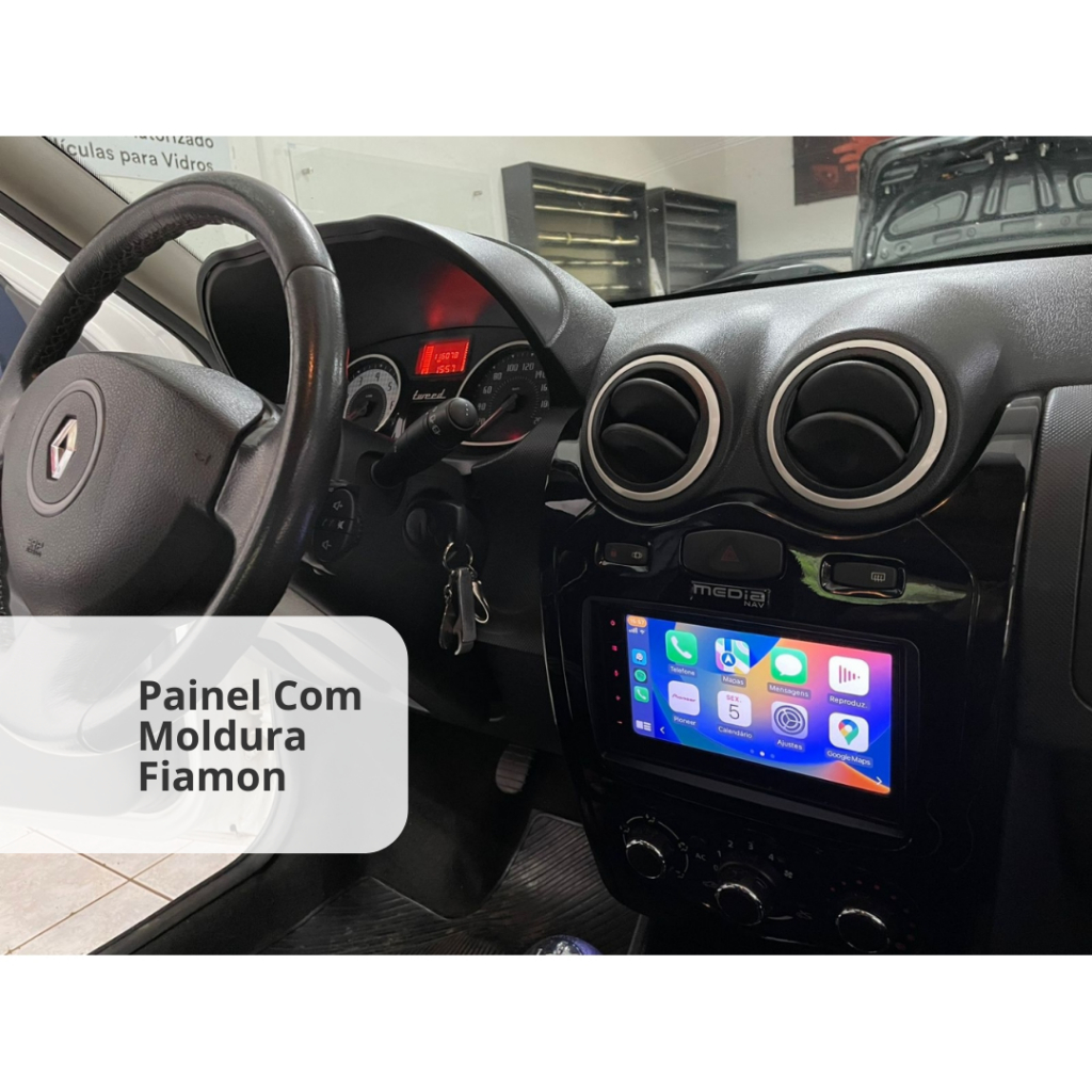 Detalhes do Moldura 2 Din Renault Kwid, Captur, Duster, Sandero, Logan - Preta