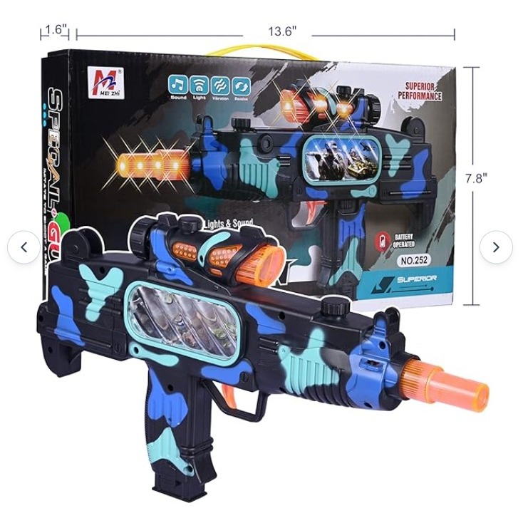 Brinquedo Pistola de Plastico Militar Com Luz E Som, passagem de imagens ilustrativas