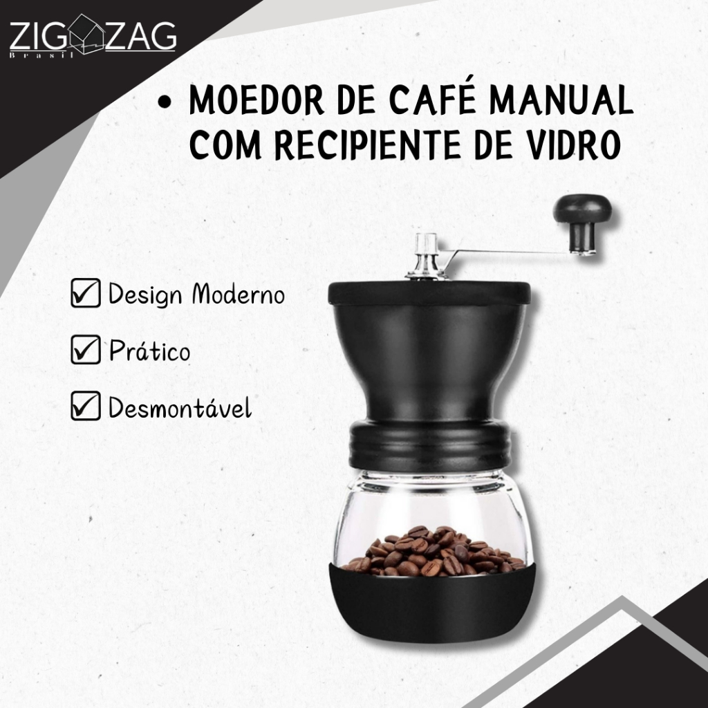 Moedor de Café Manual com Recipiente de Vidro em Oferta na Shopee