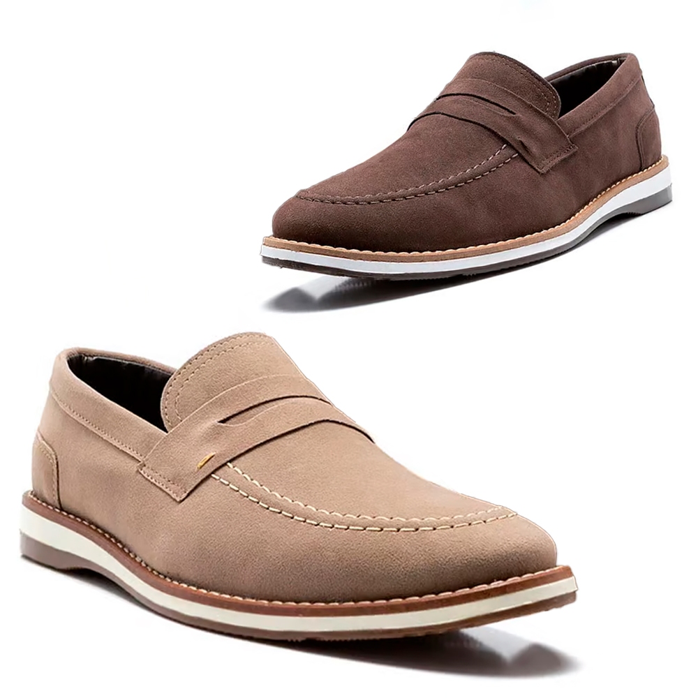 Kit 2 Pares Mocassim Loafer Masculino Camurça Laboshoes Calce Fácil Marrom em Oferta na Shopee
