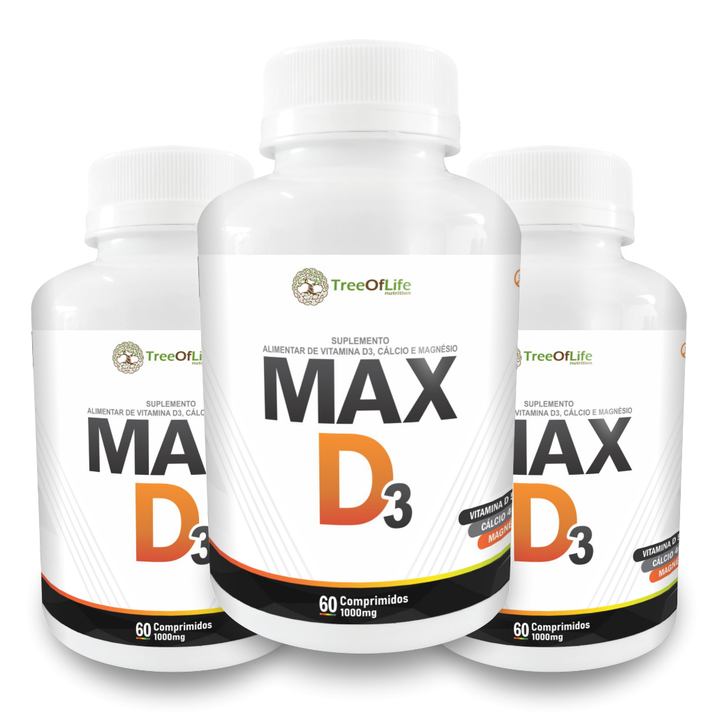 3x Super Max D3 Vitamina D 3 com Calcio e Magnesio 180 Comprimidos 1000mg