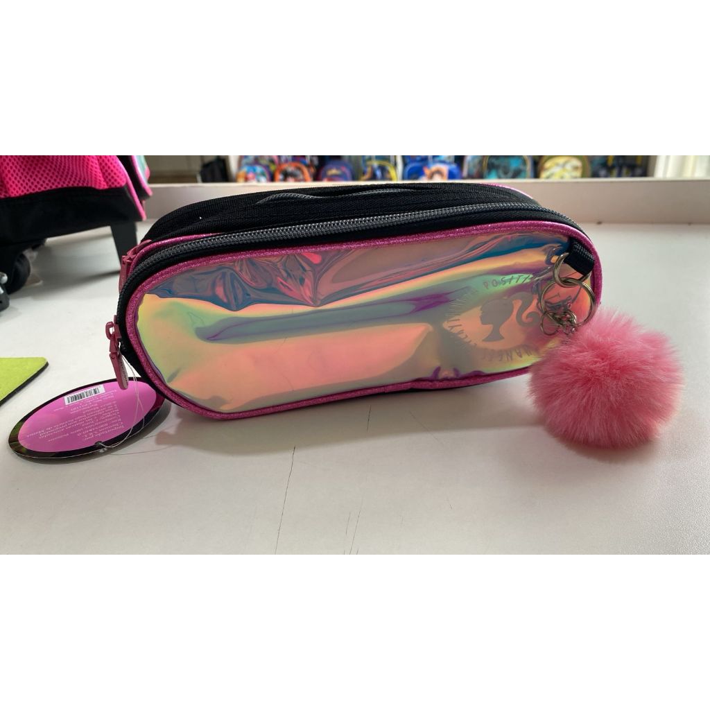 ESTOJO BARBIE FOFINHO CUT ROSA PRETO BARBIE POMPOM ROSA