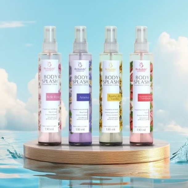KIT 04 BODY SPLASH BIO INSTINTO DESODORANTE COLONIA PERFUME CORPORAL 130ML  Vanilla, Morango, Ameixa, Belle Rose