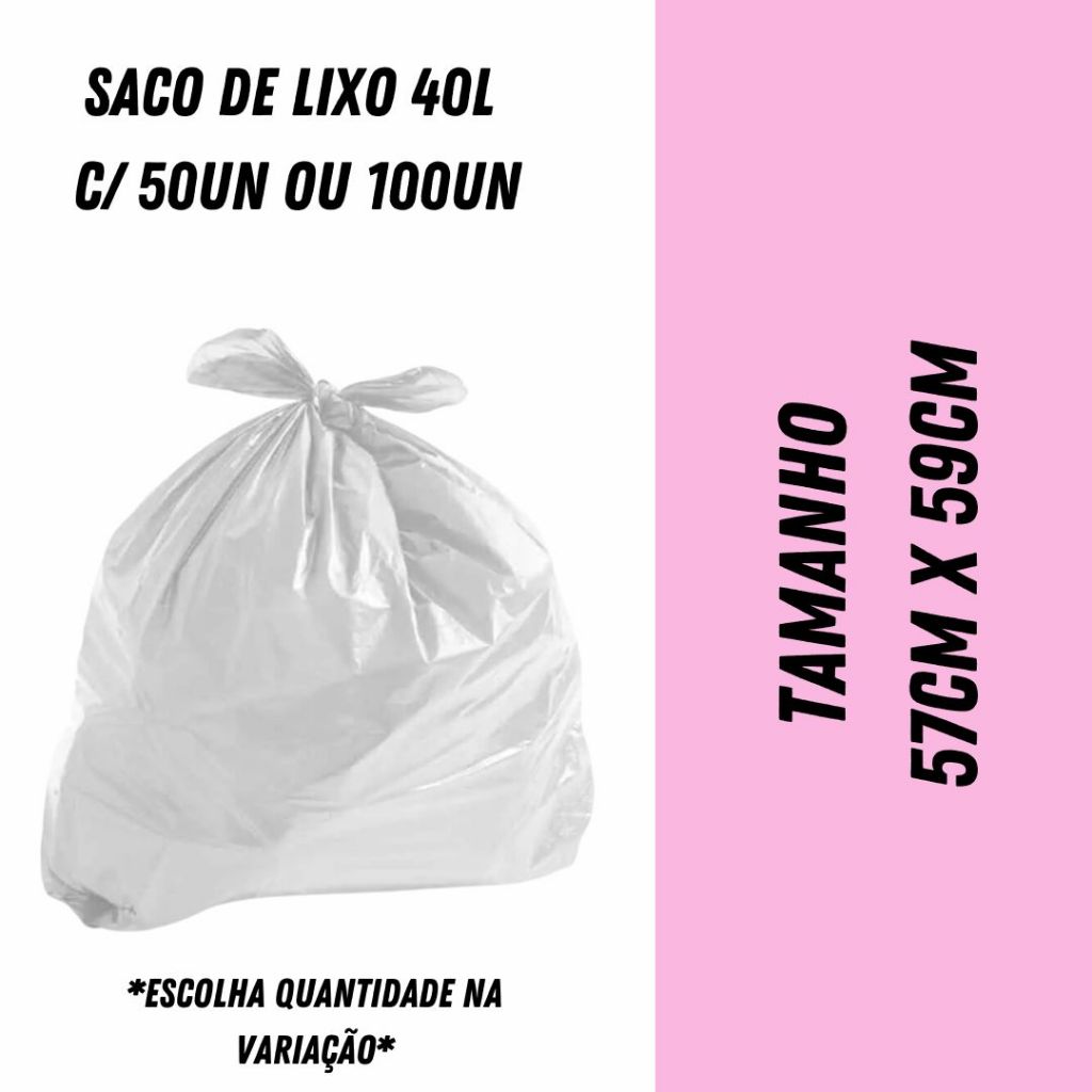 Saco de lixo 40L BRANCO 100 ou 50un em Oferta na Shopee