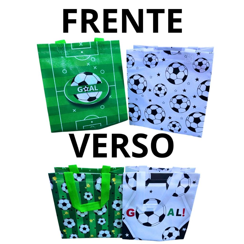 12 PEÇAS sacola para aniversário futebol branca e verde sacolinha. 2 TAMANHOS