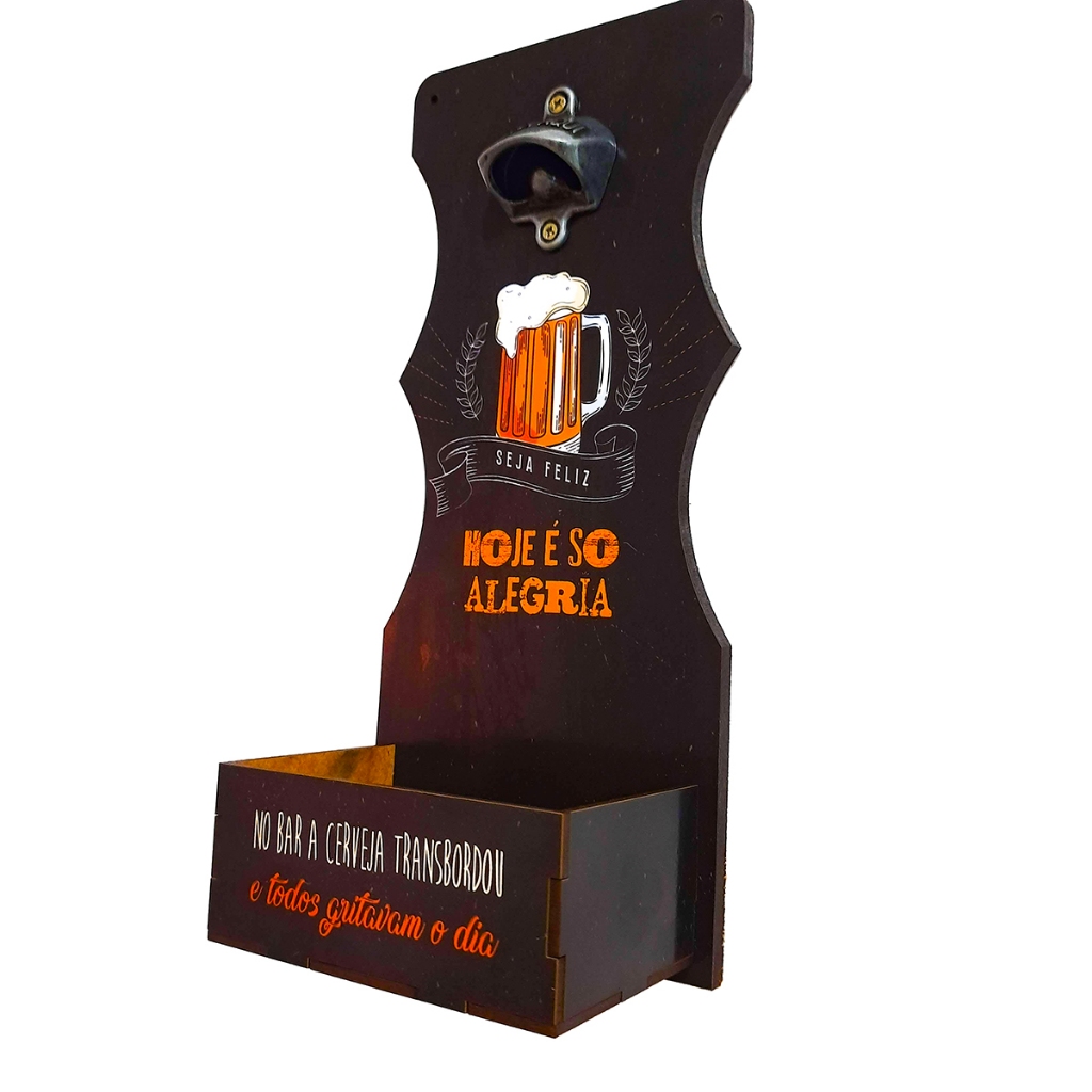 Abridor de Garrafa 30x13cm em MDF 6mm caixinha para tampinhas.