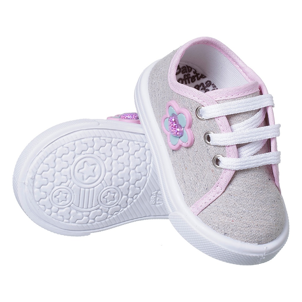 Tênis Infantil Menina Bebê Confortável Delicado Flor Coração Brilho Volta as Aulas Macio Promoção TFBI02