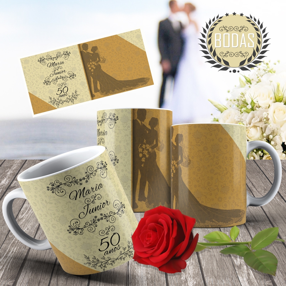 Caneca Bodas de casamento bodas de prata ouro caneca casamento de Casamento 10 20 30 40 50 anos dourado cinza