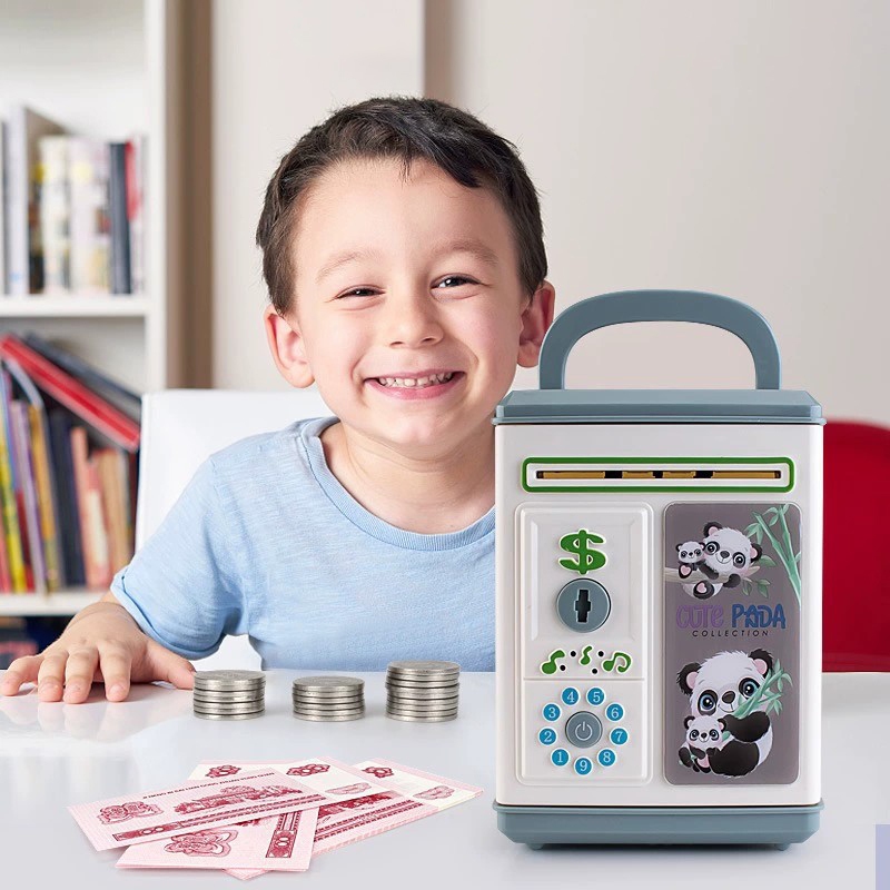 Cofrinho de Mini Cofre Eletrônico Digital Puxa Notas Automático Senha 4 Dígitos Dinheiro e Moedas