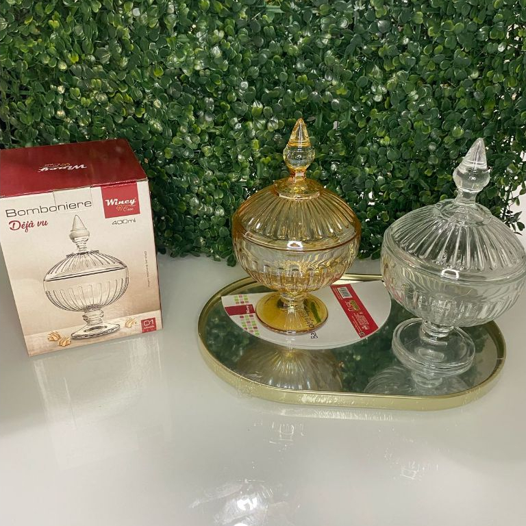 Bomboniere Dejá Vu de Vidro Com Tampa 400ml Elegância E Sofisticaçaõ - Wincy Trasp./Ambar Decoração