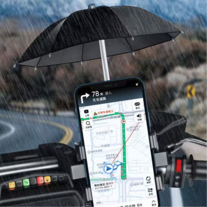 Suporte para celular para motocicleta e bicicleta, à prova d'água, proteção solar, com mini guarda-chuva