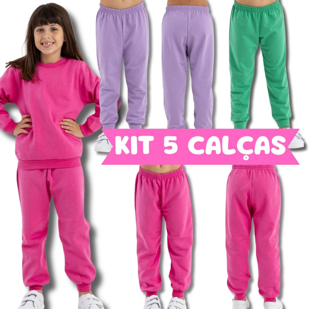 Kit 3 e 5 Calças de Moletom infantil Menina 1 ao 14 em Oferta na Shopee