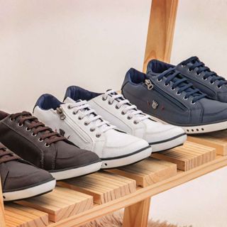 Kit 3 Pares Sapatênis Casual Masculino Laboshoes Calce Fácil Zíper Lateral Preto Branco Marrom Azul em Oferta na Shopee