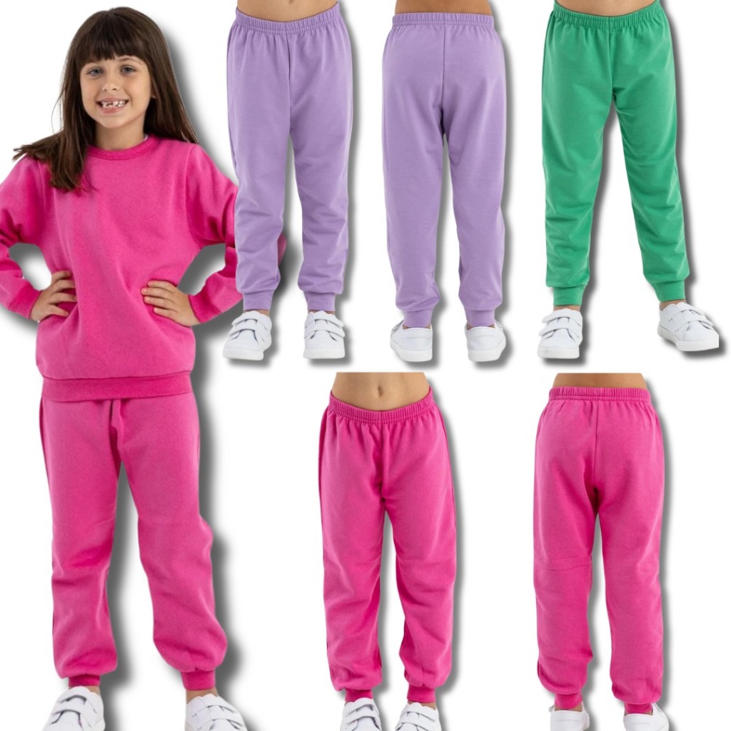 Kit C/3 Calça Moletom Infantil Menina do tamanho 1 ao 10 em Oferta na Shopee