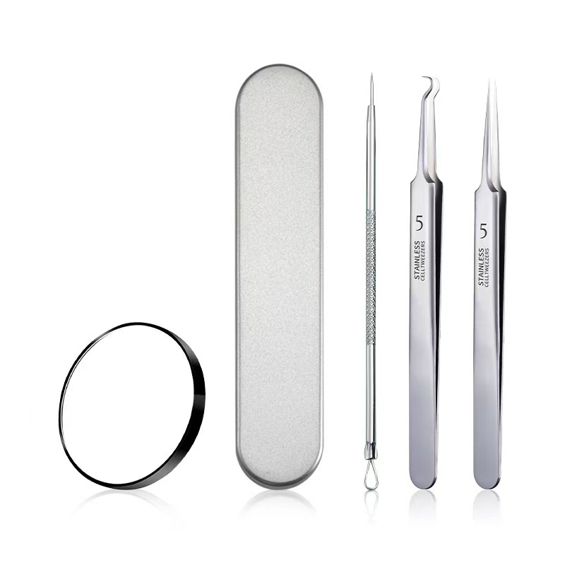 KIT 3PC Pinça De Agulha Com Estojo Para Remoção De Espinhas E Cravo, Cabeça Curvada Pontiaguda Cuidados Faciais