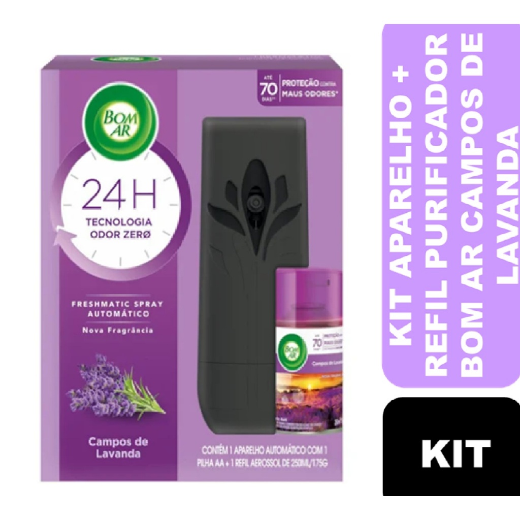 Aparelho Air Wick Aromatizador de Ambiente Bom Ar Automático Freshmatic + Refil 250ml Campos De Lavanda