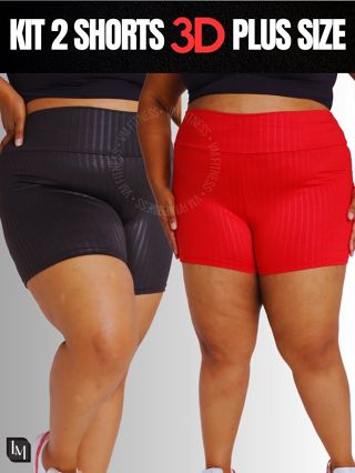 Kit C/2 Shorts Feminino Suplex 3D Plus Size Cintura Alta Academia Fitness em Oferta na Shopee