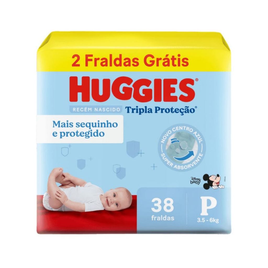 Fralda Inf Huggies Tripla Proteção Recém-Nascido P 38 Unidades em Oferta na Shopee