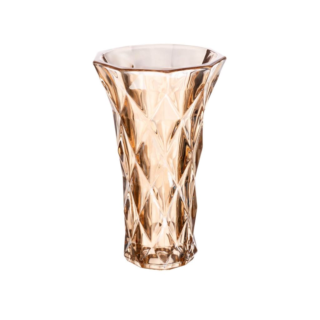 Vaso de Vidro Diamond Ambar Metalizado 13 x 6,5 x 20cm | Casa Del Grande