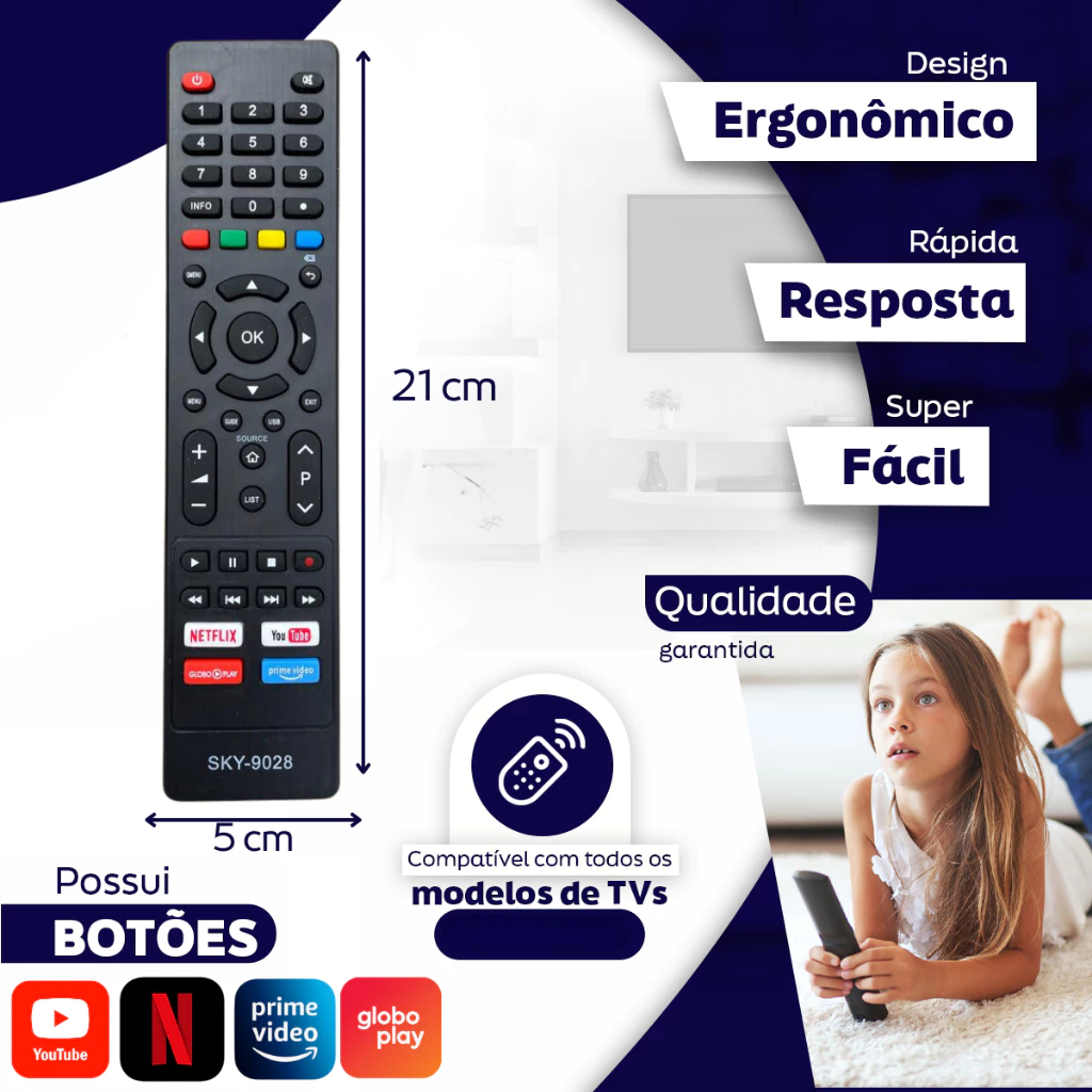 Controle remoto para TV Philco Smart 4k Netflix smart Youtube Globo play Amazon Prime Vídeo