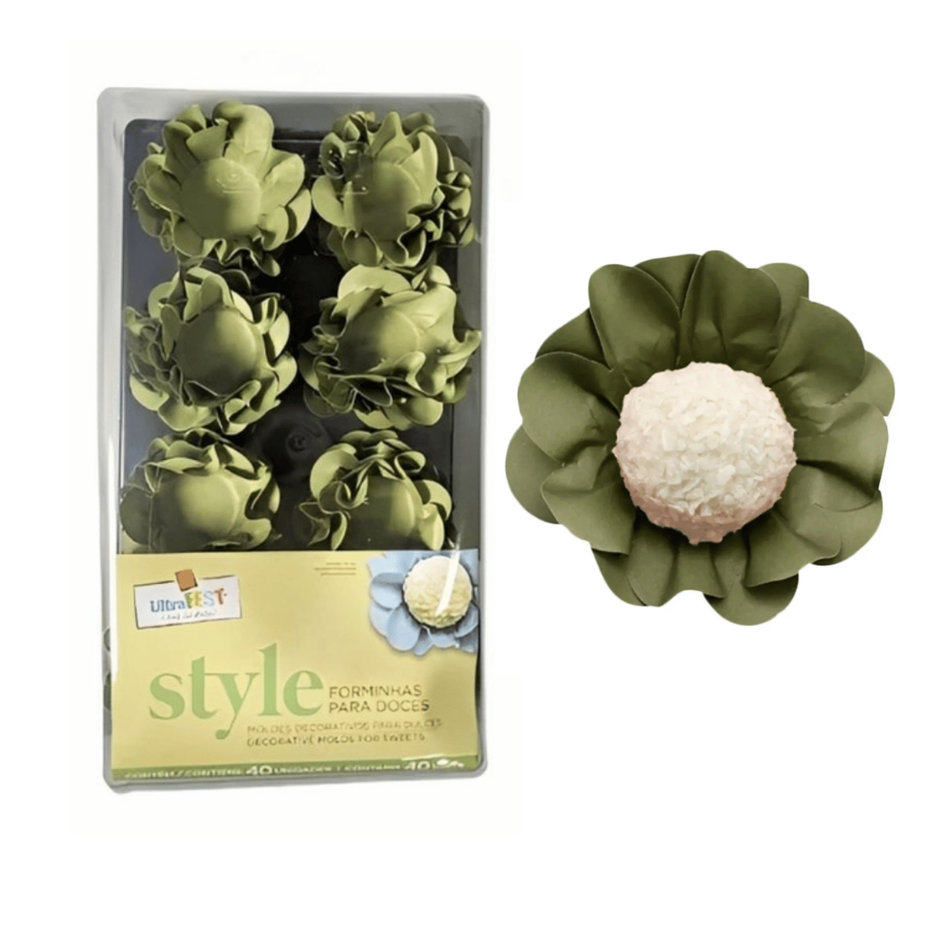 40 Forminha para Doces Finos Formato Flor - Casamento/Aniversário/Batizado-VERDE OLIVA em Oferta na Shopee
