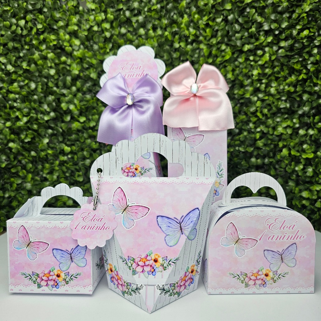 Kit Caixa Montada JARDIM DAS BORBOLETAS - Personalizados - Festa infantil - Aniversário - Lembrancinha