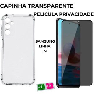 Capa Transparente Silicone + Película Privacidade 3D Brilhante Samsung M12 M14 M15 M22 M23 M33 M34 M52 M53 M54 M55 em Oferta na Shopee