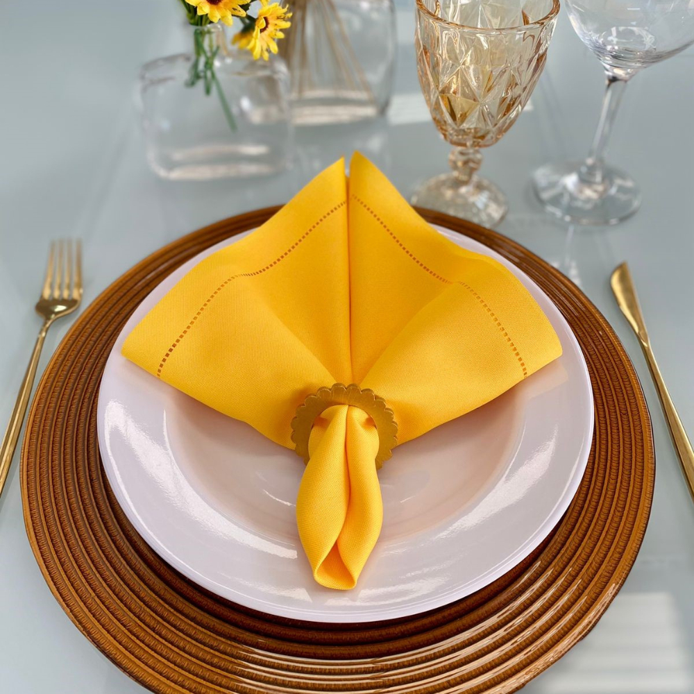 Jogo Guardanapo de Tecido 6 Peças Ajour 40X40 Mesa posta, Jantar, Festa, Casamento, Buffet (AMARELO)