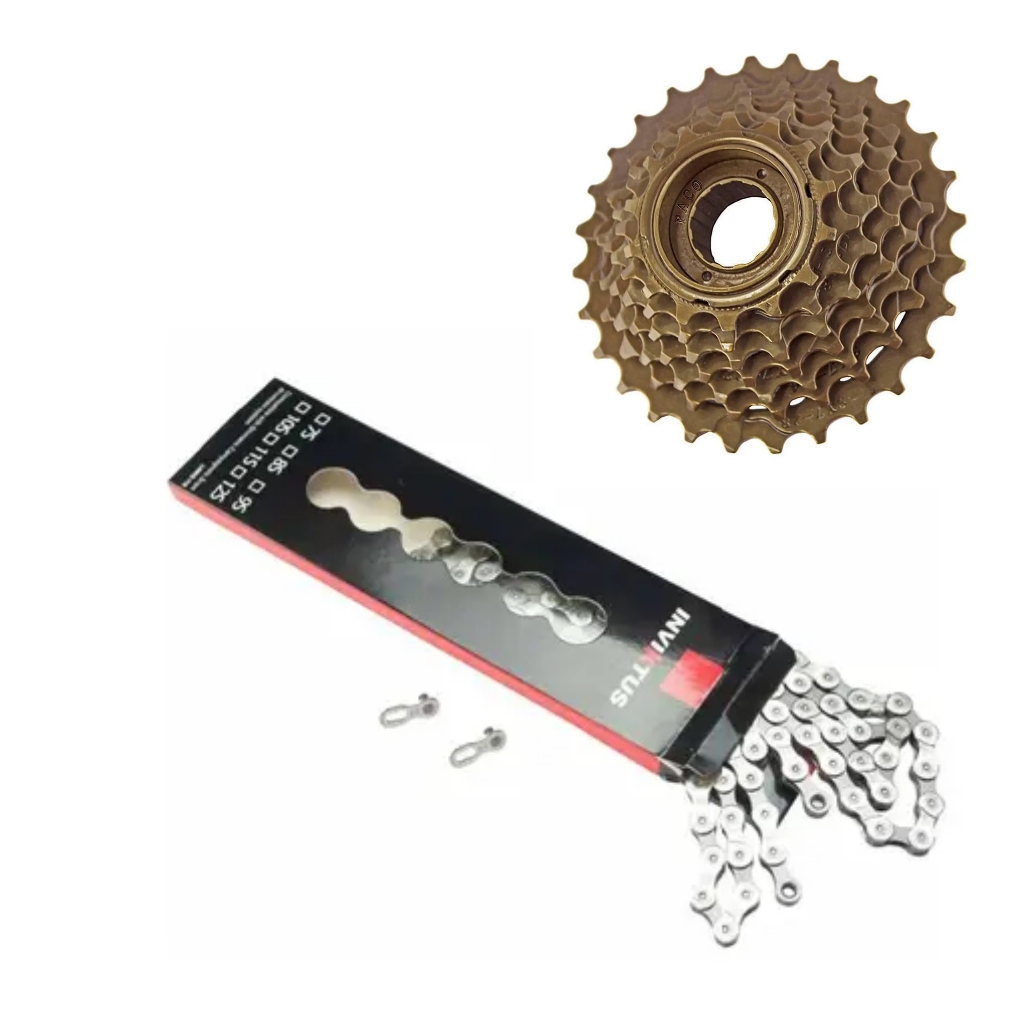 KIT RELAÇÃO TRANSMISSÃO DE MARCHA PARA 21 VELOCIDADES BICICLETA CORRENTE / CATRACA