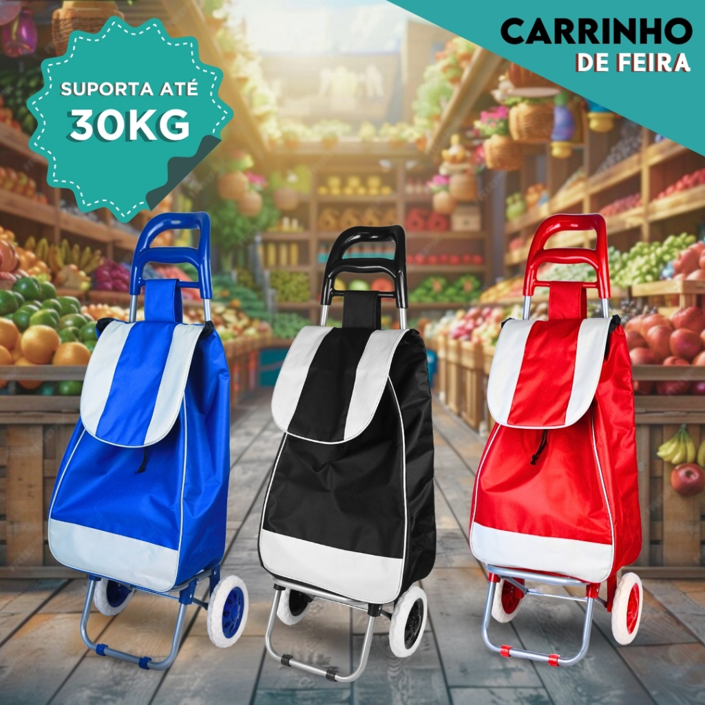 Carrinho De Feira Dobrável Com Rodas - Carrinho De Mão - Diversas Cores - CH em Oferta na Shopee
