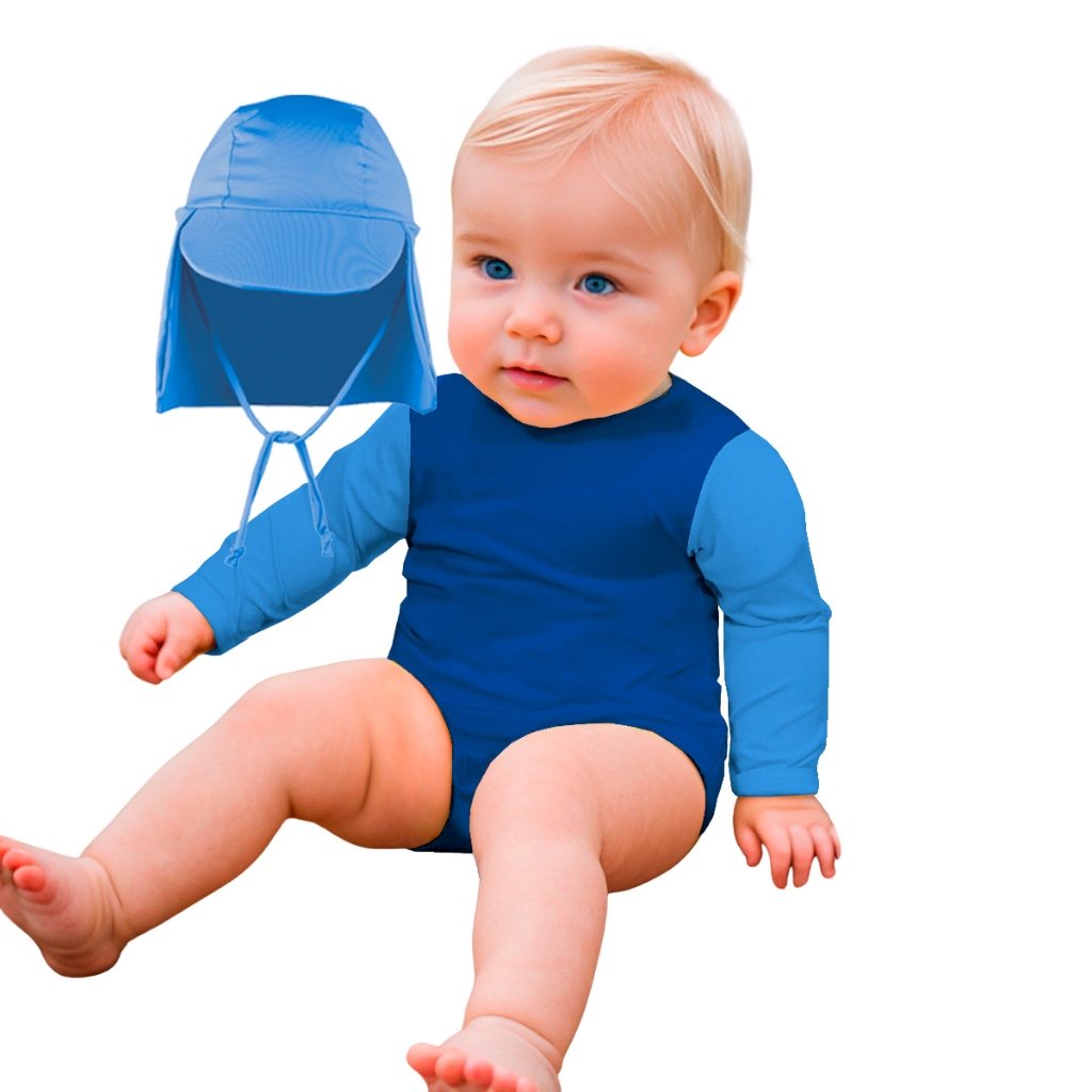 Body Bebê Com Proteção Solar Uv 50+ Boné Banho Praia Piscina em Oferta na Shopee